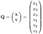             (   )
            | x1|
     (  )   || x2||
Q  =  x   = || x3||
      v     |( v1|)
              v2
              v3
