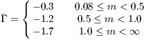     (
    { - 0.3   0.08 ≤ m < 0.5
Γ = ( - 1.2    0.5 ≤ m < 1.0
      - 1.7    1.0 ≤ m < ∞
